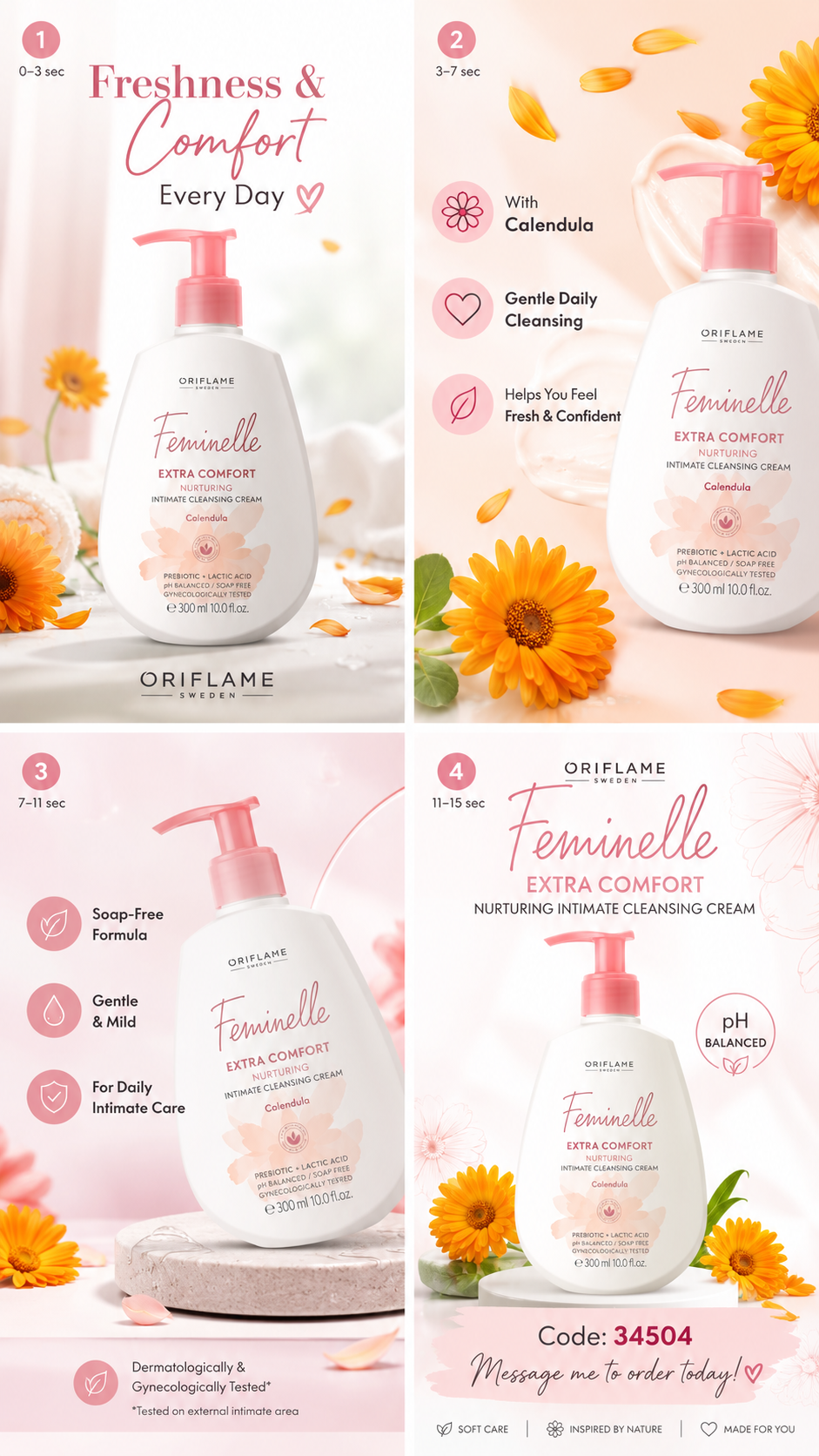 Feminelle Extra Comfort Intimate Cleansing Cream Calendula 300ml